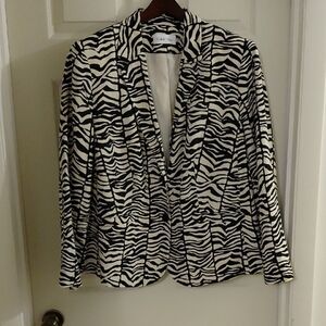 EUC Calvin Klein Lined Jacket 20W Cream Black Zebra Tribal 2 Buttons 3 Pockets